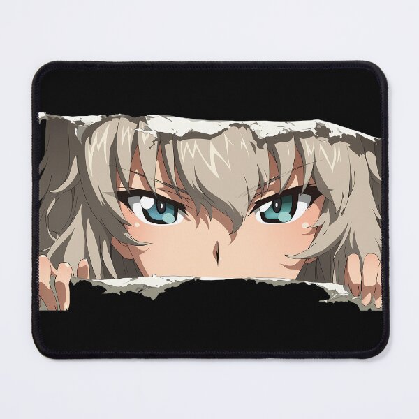Aperçu de l'œuvre Erika Itsumi, Girls und Panzer, yeux ambrés, regard sérieux, papier déchiré, gros plan créée et vendue par PMartistStudio.
