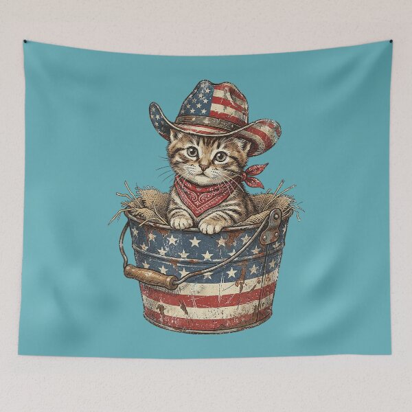 Item preview, Vintage Cowboy Cat American Flag 4th of July designed and sold by MichelLoveHaris.