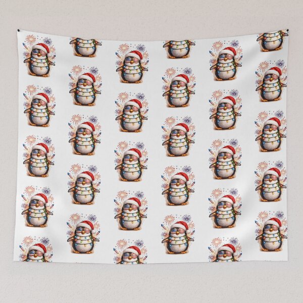 Item preview, Funny penguin wearing a santa hat Light Tree Christmas designed and sold by QuiteOrbit.