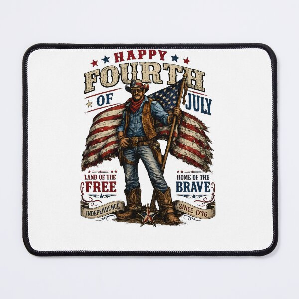 Item preview, Happy Fourth of July – Patriotic Cowboy with American Flag | Vintage Western USA Design designed and sold by ONEZEROART.