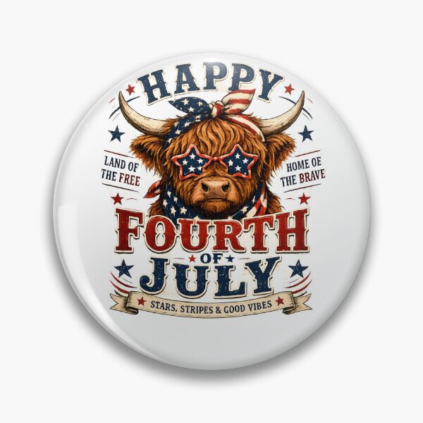 Item preview, Happy Fourth of July Highland Cow – Patriotic Cow with USA Flag Sunglasses Vintage Design designed and sold by ONEZEROART.