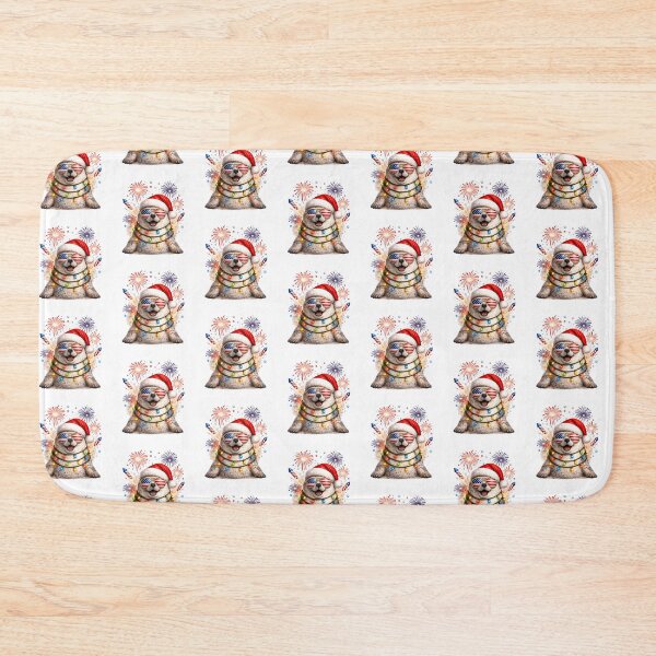 Item preview, water seal wearing a santa hat Light Tree Christmas designed and sold by QuiteOrbit.