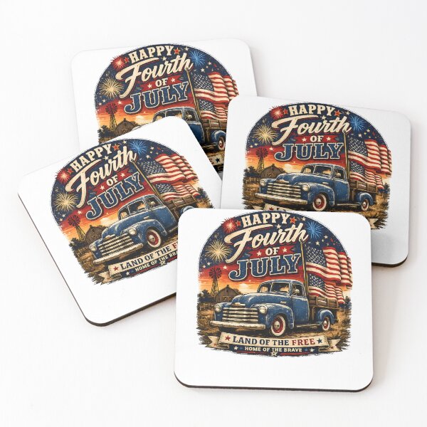 Item preview, Happy Fourth of July – Vintage Patriotic Pickup Truck with American Flag Design designed and sold by ONEZEROART.