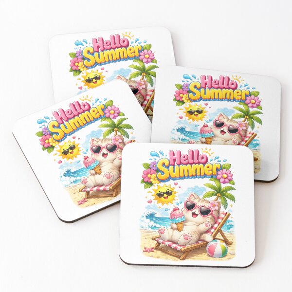 Item preview, cute kitten summer vacation designed and sold by QuiteOrbit.