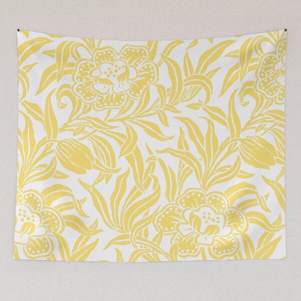 Item preview, Butter Yellow Vintage Floral Botanical Wood Block Flower Pattern designed and sold by kierkegaard.