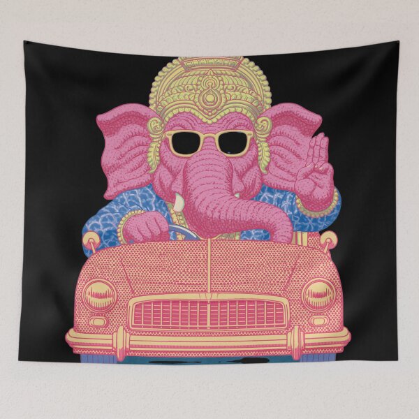Item preview, Ganesha Riding Vintage Car Retro Pop Art designed and sold by PANNARUK THAILAND.