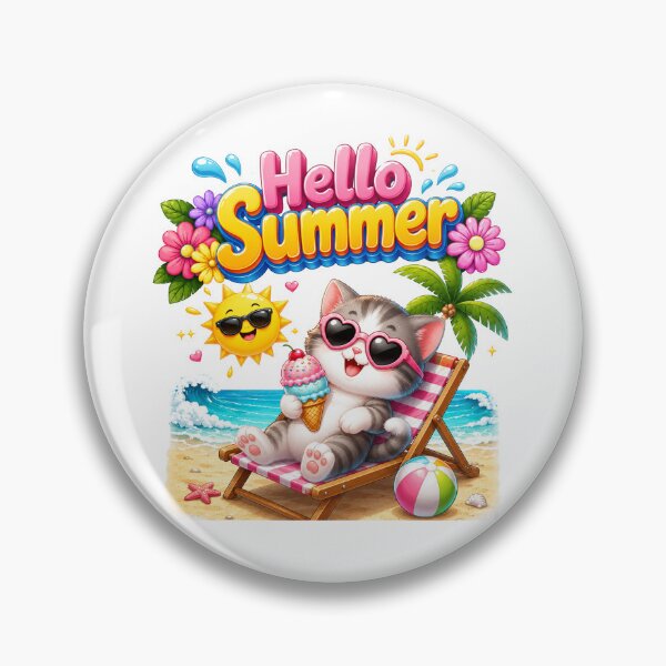 Item preview, Cute Cat ice cream vacation beach designed and sold by QuiteOrbit.