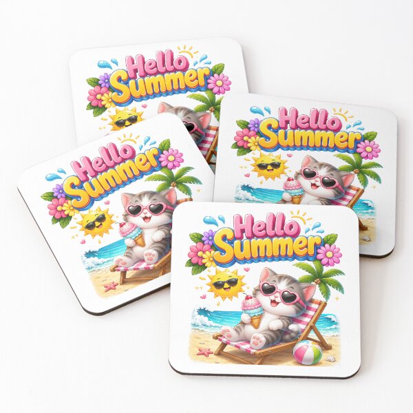 Item preview, Cute Cat ice cream vacation beach designed and sold by QuiteOrbit.