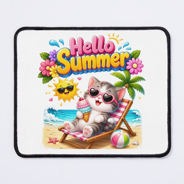 Item preview, Cute Cat ice cream vacation beach designed and sold by QuiteOrbit.