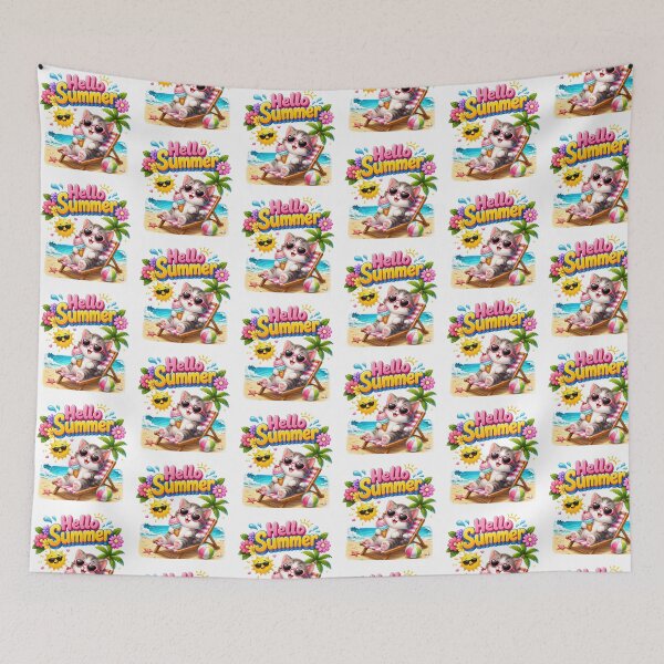 Item preview, Cute Cat ice cream vacation beach designed and sold by QuiteOrbit.
