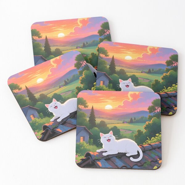 Item preview, Cozy Sunset Cottagecore White Kitten designed and sold by iwzzuel.