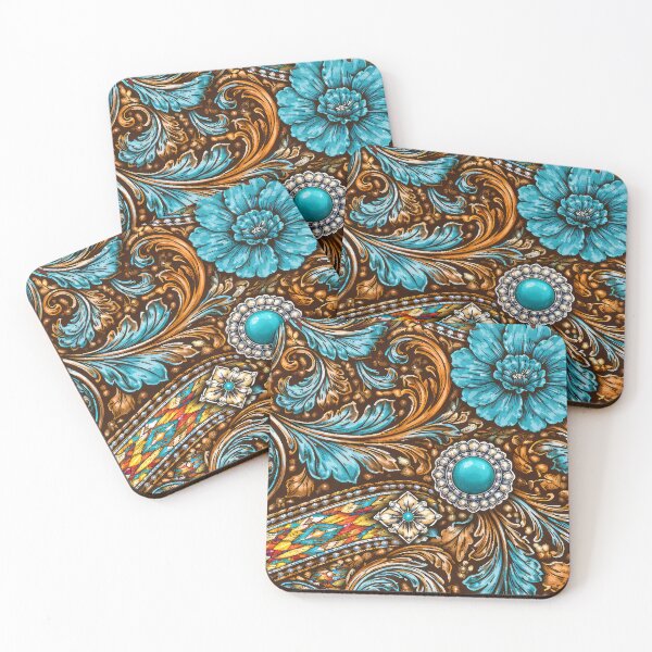 Item preview, Southwest (Faux) Tooled Leather With Turquoise-Blue Accents designed and sold by DEC02.
