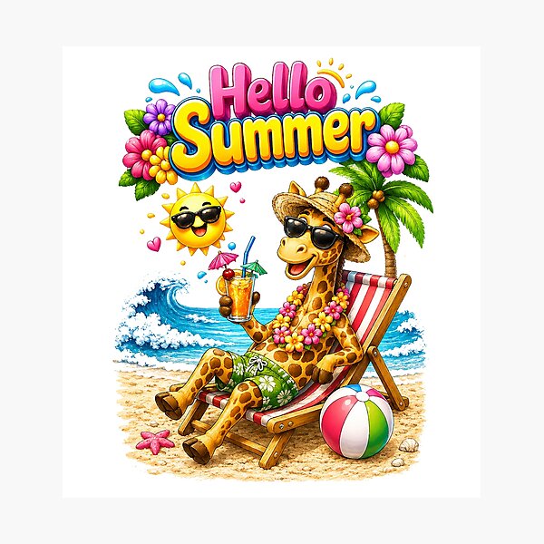 Item preview, cute giraffe summer vacation designed and sold by QuiteOrbit.