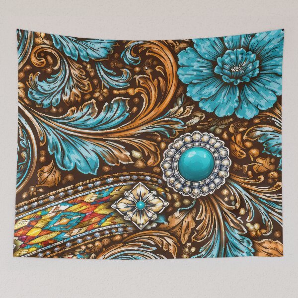 Item preview, Southwest (Faux) Tooled Leather With Turquoise-Blue Accents designed and sold by DEC02.