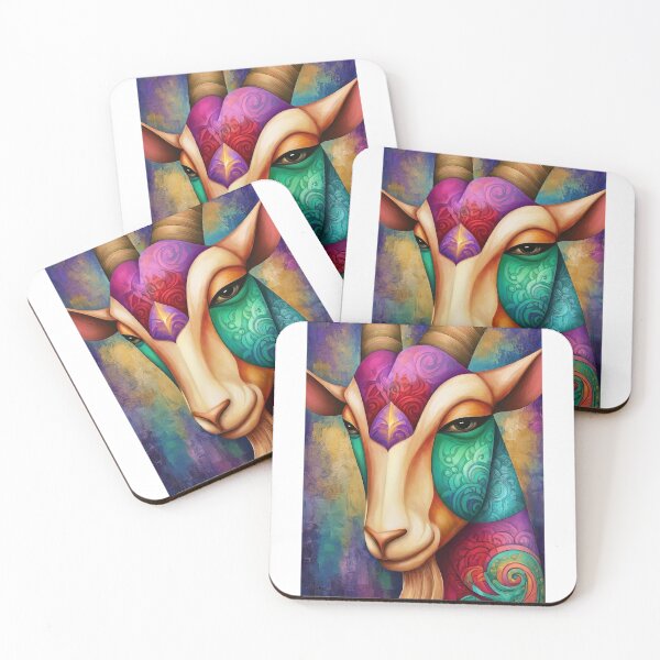 Item preview, Vibrant Abstract Goat Portrait | Colorful Boho Ram Art designed and sold by Brightberry Studio.