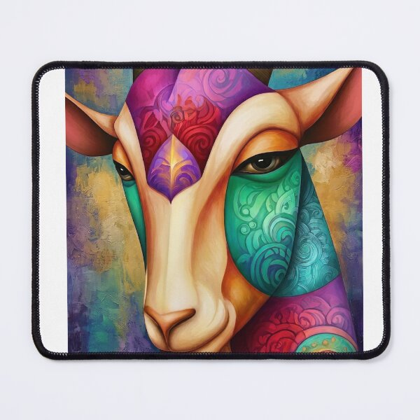 Item preview, Vibrant Abstract Goat Portrait | Colorful Boho Ram Art designed and sold by Brightberry Studio.
