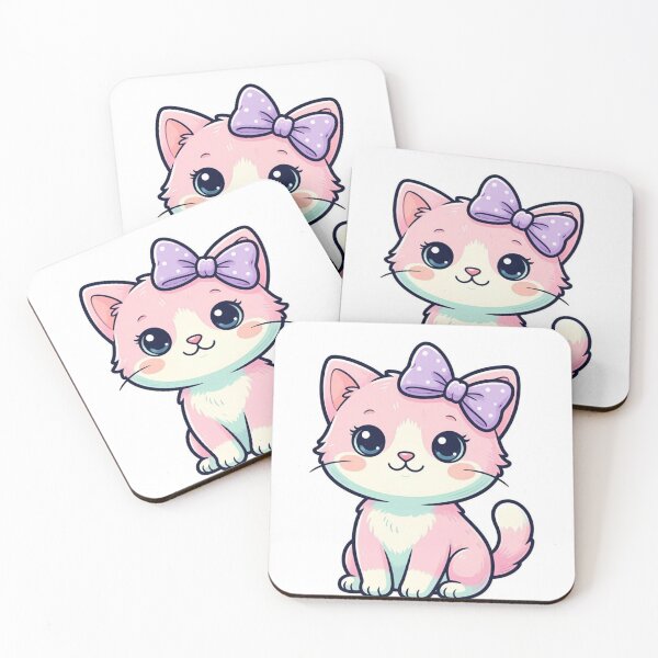 Item preview, Cute Kawaii Pink Cat with Bow – Pastel Kitten Cartoon Design designed and sold by Alibaba1493.