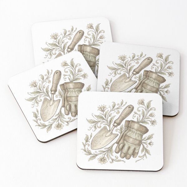 Item preview, Vintage Botanical Garden Trowel and Gloves Illustration Art designed and sold by KooksStudio.