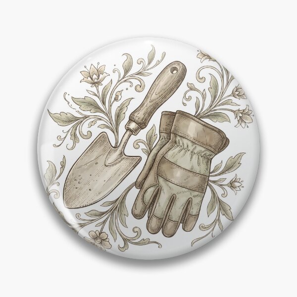 Item preview, Vintage Botanical Garden Trowel and Gloves Illustration Art designed and sold by KooksStudio.