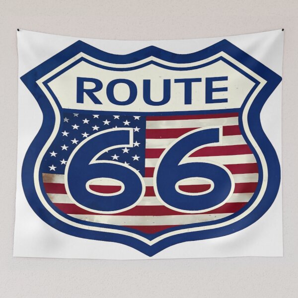 Item preview, Route 66 American Flag Shield | Vintage USA Highway Sign | Patriotic Road Trip Design designed and sold by DigiArt8Design.