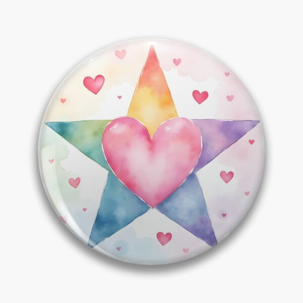 Item preview, Colorful Watercolor Star with Pink Hearts designed and sold by Starlett Designs.