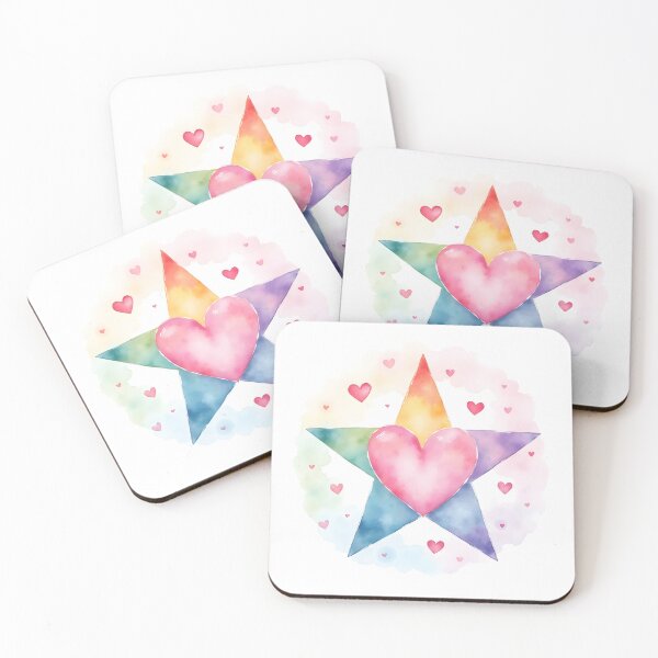 Item preview, Colorful Watercolor Star with Pink Hearts designed and sold by Starlett Designs.