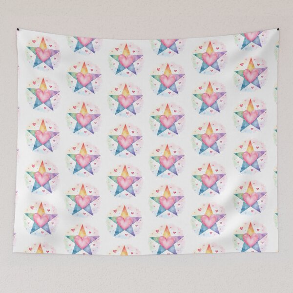 Item preview, Colorful Watercolor Star with Pink Hearts designed and sold by Starlett Designs.