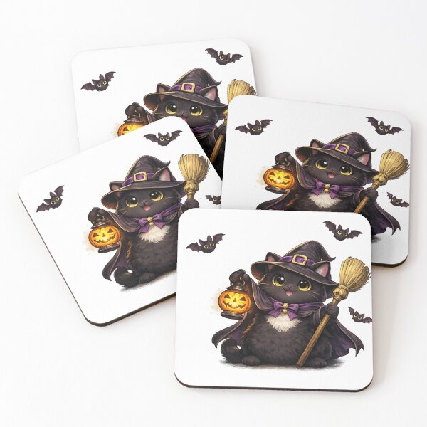 Item preview, Cute Spooky Black Witch Cat with Glowing Lantern and Bats designed and sold by Grump and Co.