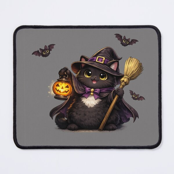 Item preview, Cute Spooky Black Witch Cat with Glowing Lantern and Bats designed and sold by Grump and Co.