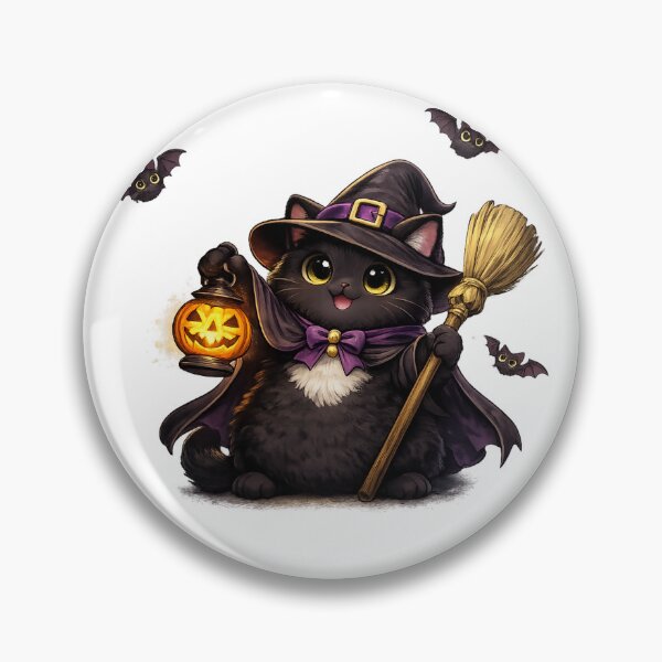 Item preview, Cute Spooky Black Witch Cat with Glowing Lantern and Bats designed and sold by Grump and Co.