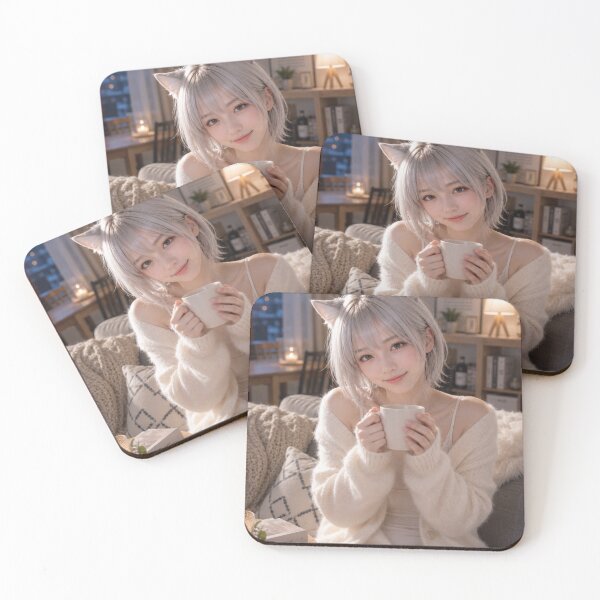 Item preview, Warm Welcome – Cozy Cat-Eared Companion with a Coffee Mug designed and sold by RinaWorksJP.