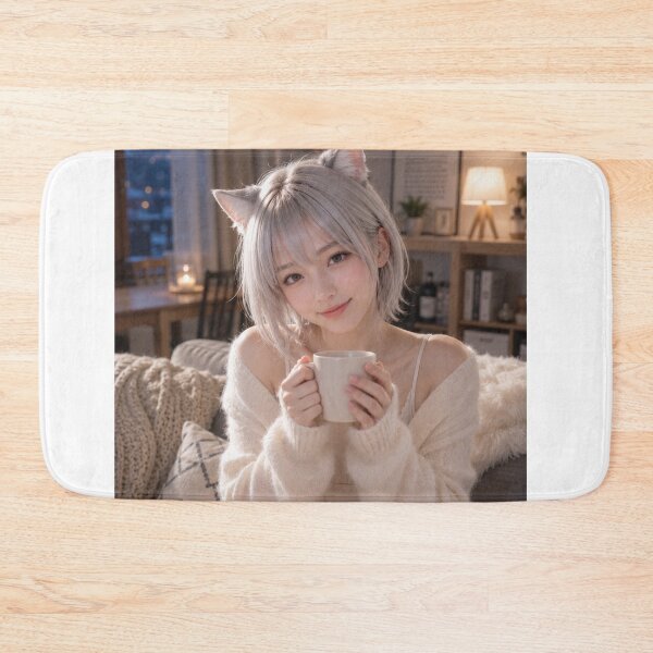Item preview, Warm Welcome – Cozy Cat-Eared Companion with a Coffee Mug designed and sold by RinaWorksJP.
