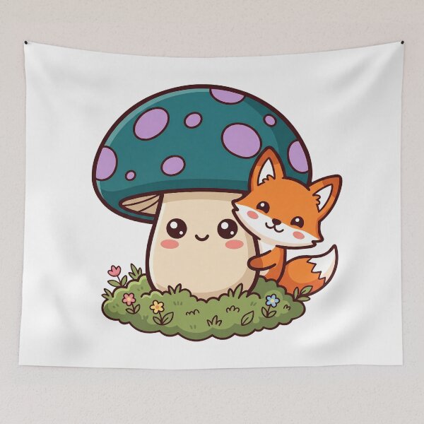 Item preview, Cute Fox and Mushroom, Whimsical Woodland Animal Illustration designed and sold by WrenAndWhimsy.