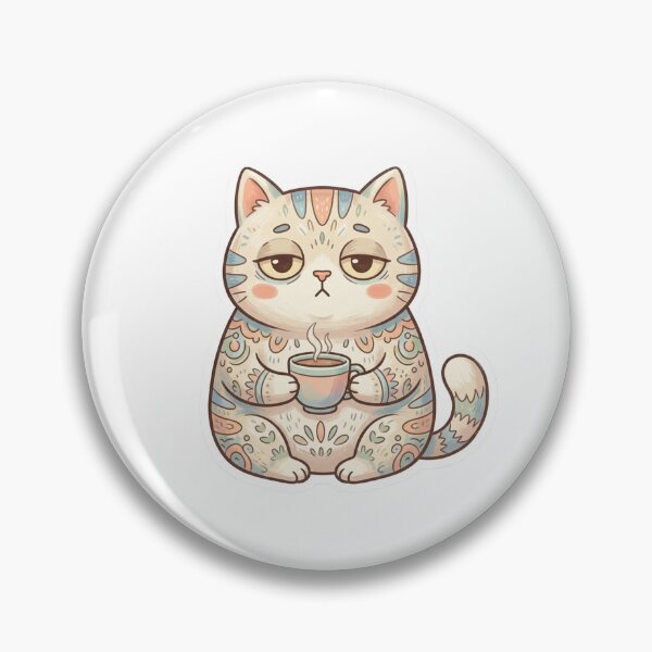 Item preview, Cute Sleepy Boho Cat Holding Coffee Kawaii designed and sold by Iampoji.
