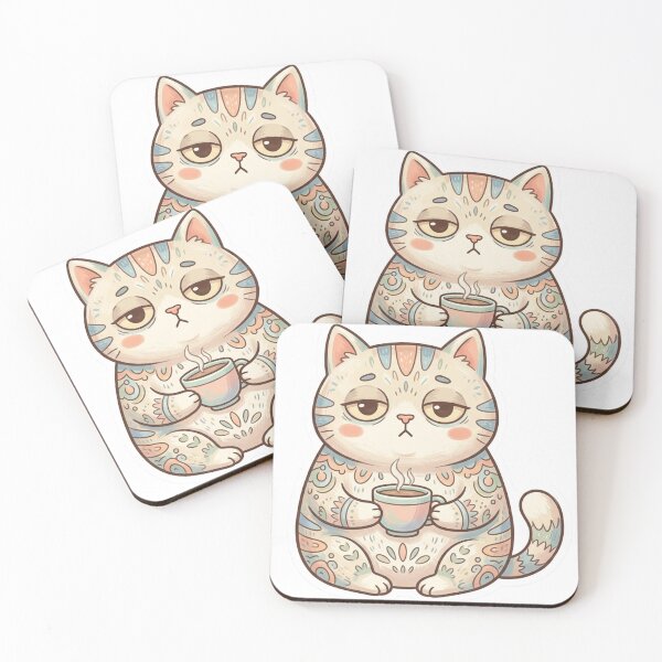 Item preview, Cute Sleepy Boho Cat Holding Coffee Kawaii designed and sold by Iampoji.