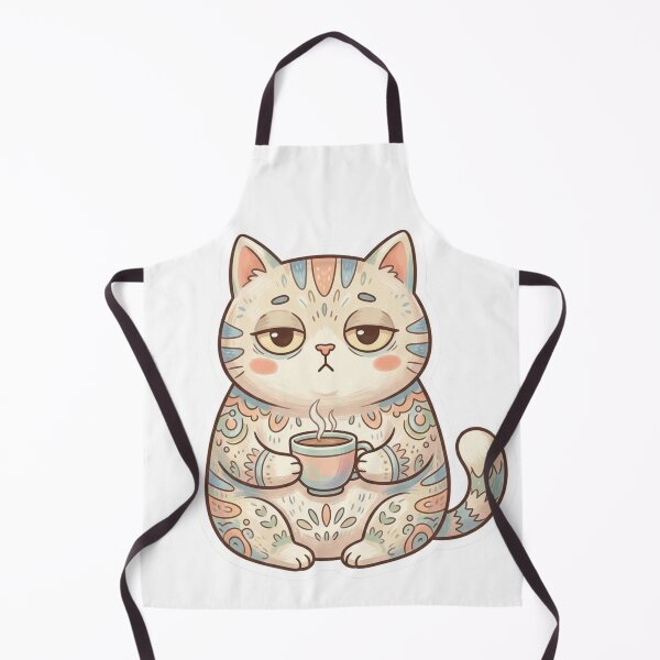Item preview, Cute Sleepy Boho Cat Holding Coffee Kawaii designed and sold by Iampoji.