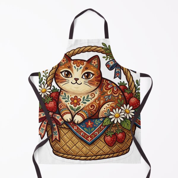 Item preview, Cute Folk Art Cat Strawberry Basket designed and sold by Iampoji.