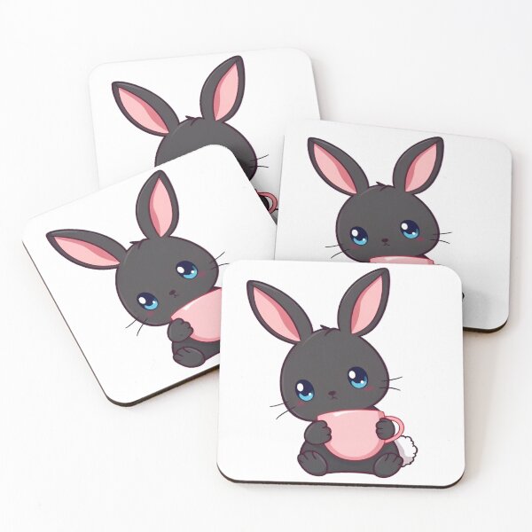 Item preview, Cute kawaii black bunny with a pink cup 03 designed and sold by ChameleonStars.