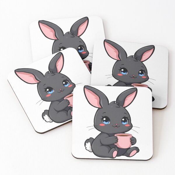 Item preview, Cute kawaii black bunny with a pink cup 04 designed and sold by ChameleonStars.