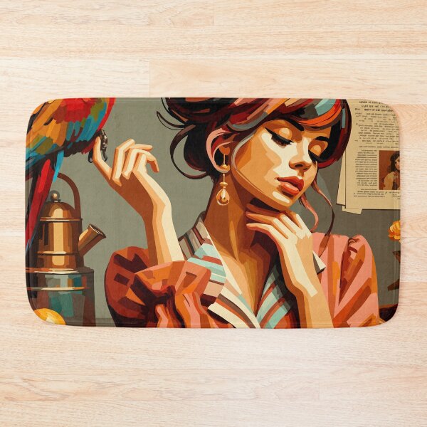 Item preview, Tropical Muse with Parrot – Retro Boho Portrait designed and sold by ArtByBoya.