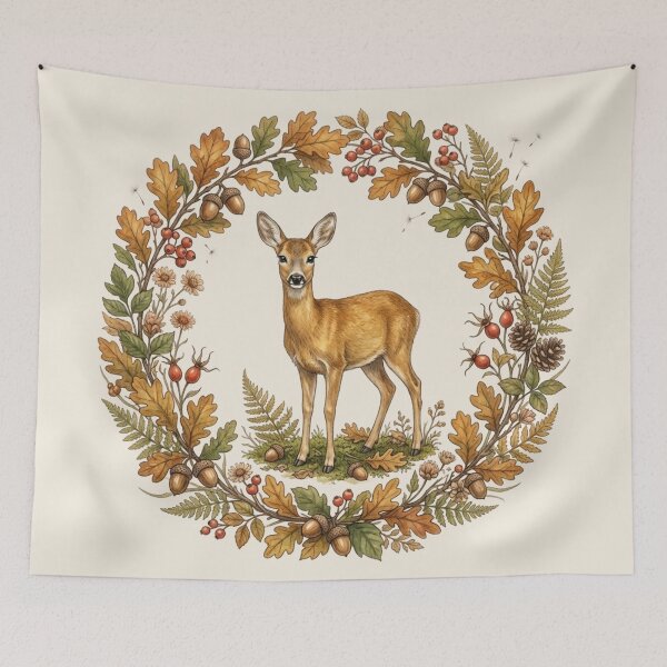 Item preview, Deer Autumn Botanical Cottagecore Watercolor Art designed and sold by CalmCapy Co.
