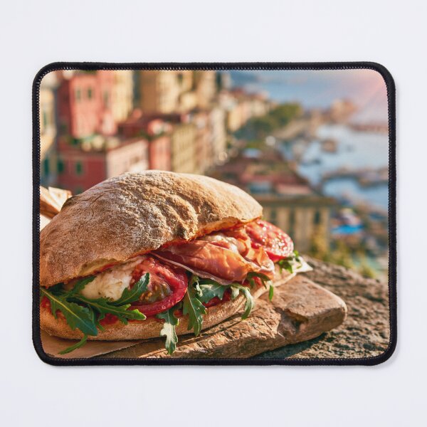 Item preview, Panuozzo di Gragnano, traditional Neapolitan sandwich made from wood-fired pizza dough, mozzarella, prosciutto, arugula and ripe tomatoes designed and sold by KsaveraArt.