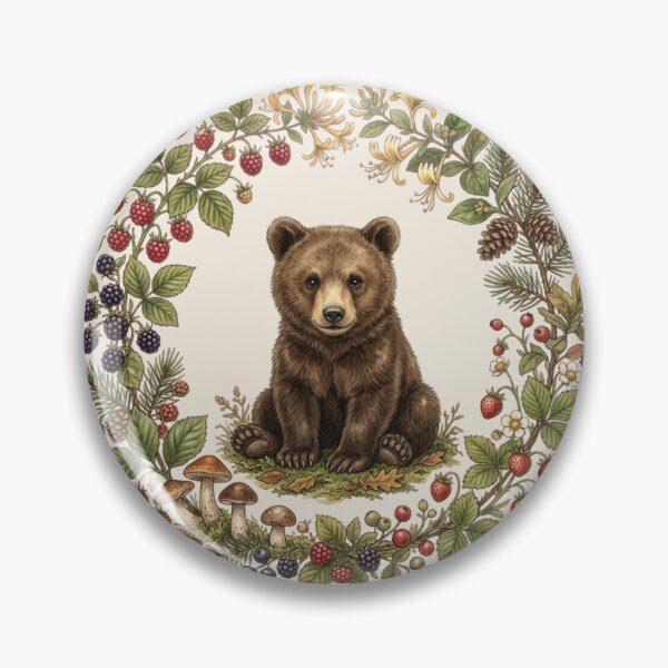 Item preview, Bear Cub Berry Botanical Cottagecore Watercolor Art designed and sold by CalmCapy Co.
