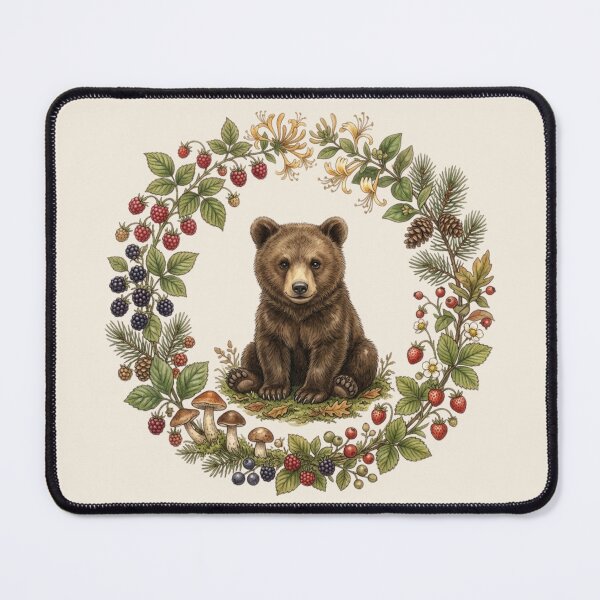Item preview, Bear Cub Berry Botanical Cottagecore Watercolor Art designed and sold by CalmCapy Co.