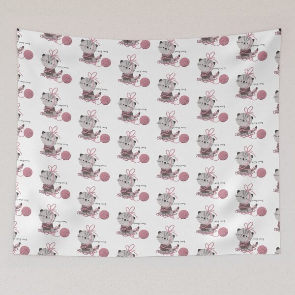 Item preview, Yaong Yaong Kitten Playful Pink Yarn Art designed and sold by moonjar-art.