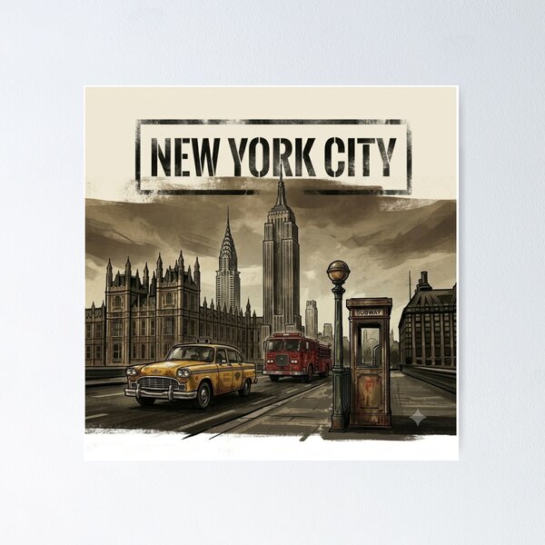 Item preview, New York City USA Iconic Landmarks Travel Art designed and sold by BoldConcept43.