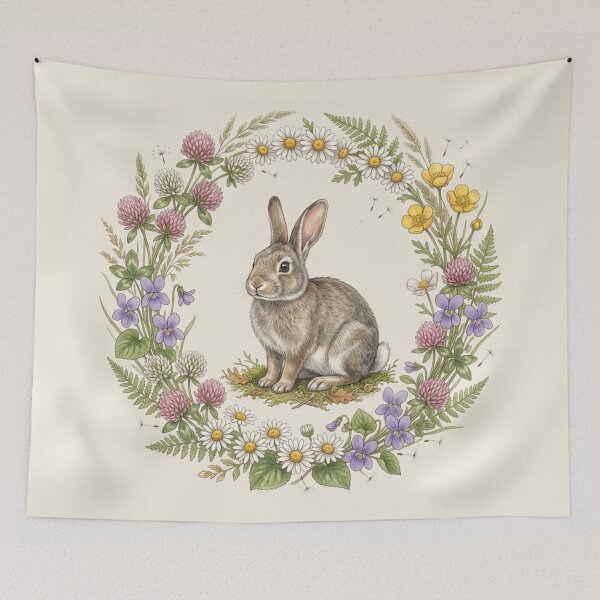 Item preview, Rabbit Clover Botanical Cottagecore Watercolor Art designed and sold by CalmCapy Co.
