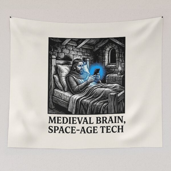 Item preview, Medieval Brain Space-Age Tech Modern Technology Humor Knight Anachronism Art designed and sold by SplashTastic.