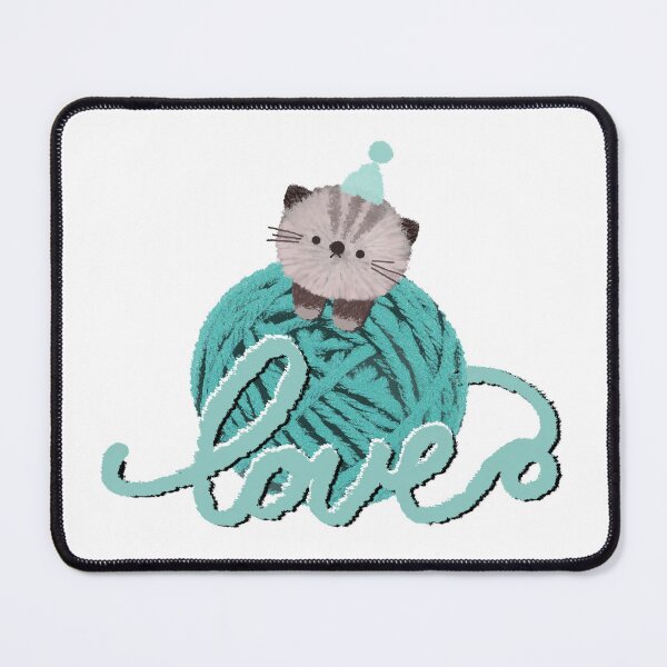 Item preview, Cute Gray Kitten with Mint Yarn Ball Love Typography⁠ designed and sold by moonjar-art.