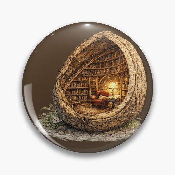 Item preview, Miniature Library Inside a Walnut Shell | Cozy Book Lover Fantasy Watercolor designed and sold by MagicMakerPh⭐⭐⭐⭐⭐.